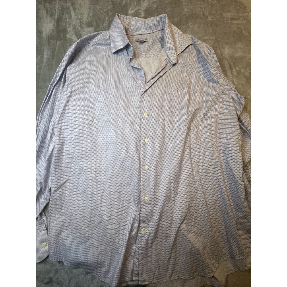 Peter Millar Mens Shirt XL White Blue Geometric Print Long Sleeve Button Up